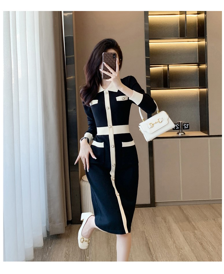 Váy Len Dệt Kim Cổ Ve Ngọt Ngào AL107 - Hàng Quảng Châu Cao Cấp