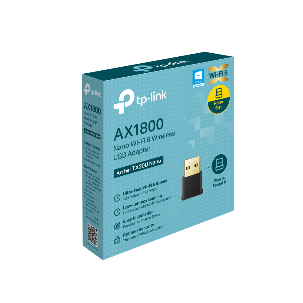 USB thu WIFI TP-Link Archer TX20U Nano | WIFI 6 AX1800 | Băng tần kép 2.4 &amp; 5.0 | Dễ cài đặt | Bảo hành 2 năm | Hàng Chính Hãng