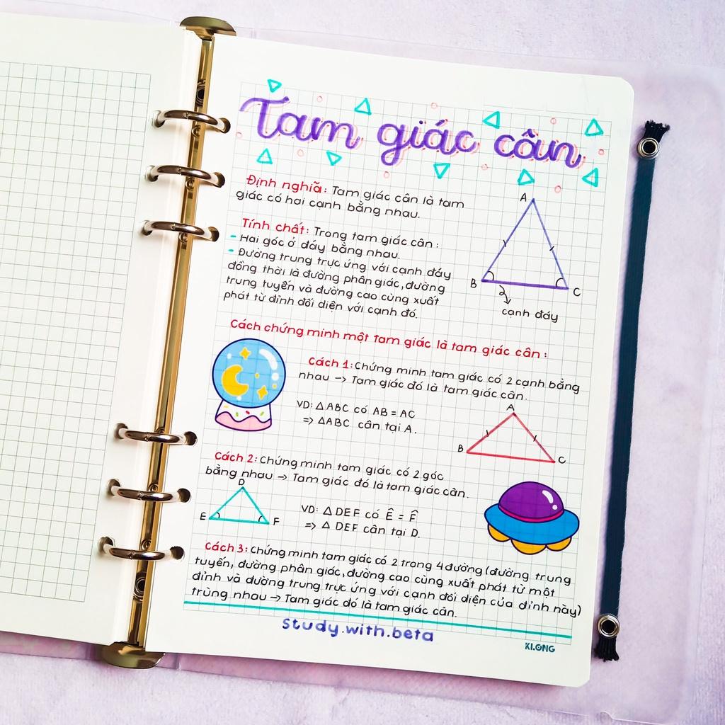 Sổ takenote toán 7, sổ tay ghi chép toán 7, sổ lò xo bìa trong Beta, sổ còng đóng Binder làm sổ planner bullet journal