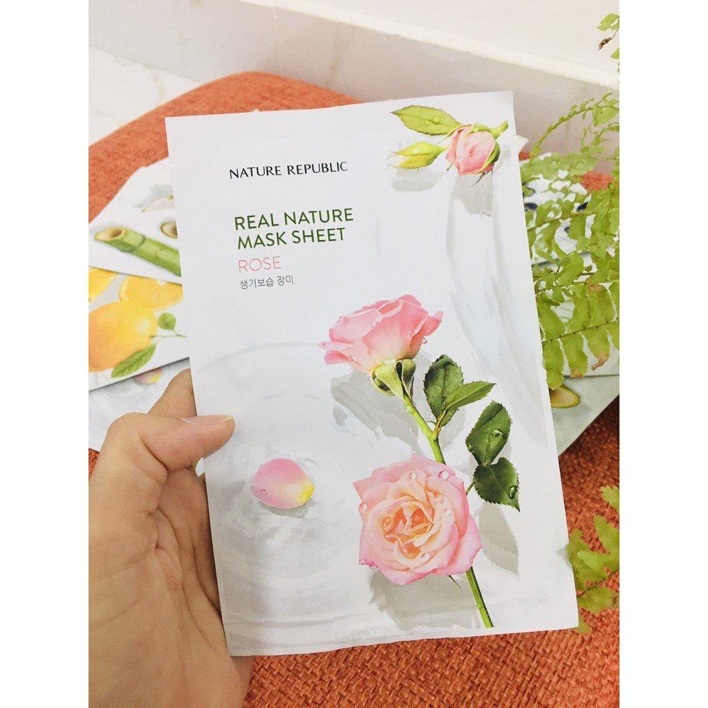 Combo 10 Mặt Nạ Giấy Cấp Ẩm, Dưỡng Trắng Da Nature Republic Real Nature Mask Sheet 23ml x 10 - Rose