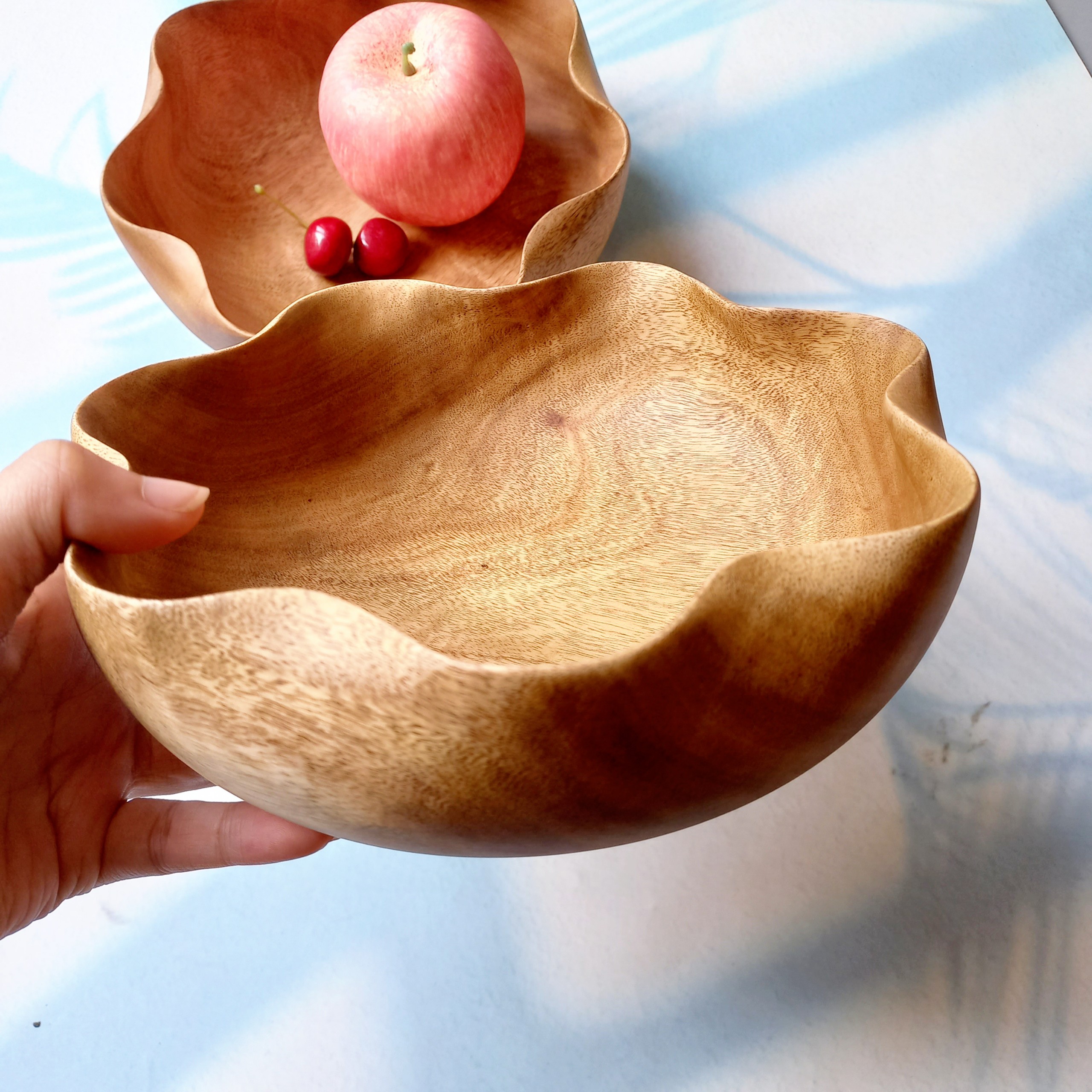 Bát Salad Gỗ Keo Vitrapro Không Lo Rơi Vỡ Size 20x7cm Hình Hoa Độc Đáo