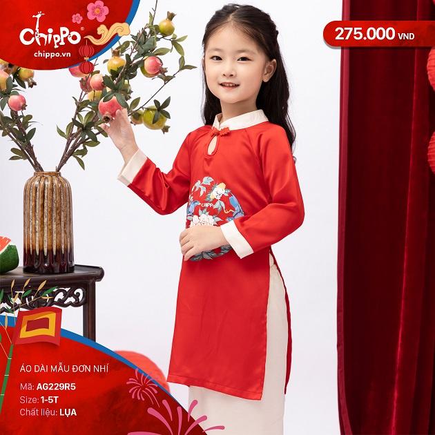 Áo dài bé gái Tết Chippo dáng cách tân mẫu mới 2023 cho bé gái 1 2 3 4 5 tuổi từ 10-20kg Quần áo trẻ em