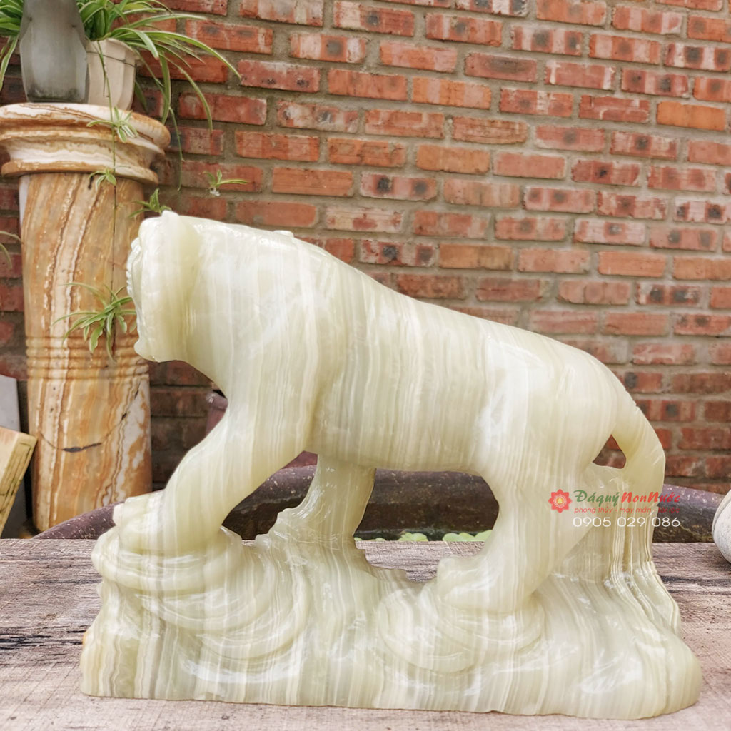 Tượng cọp đá ngọc Pakistan phong thủy dài 20cm