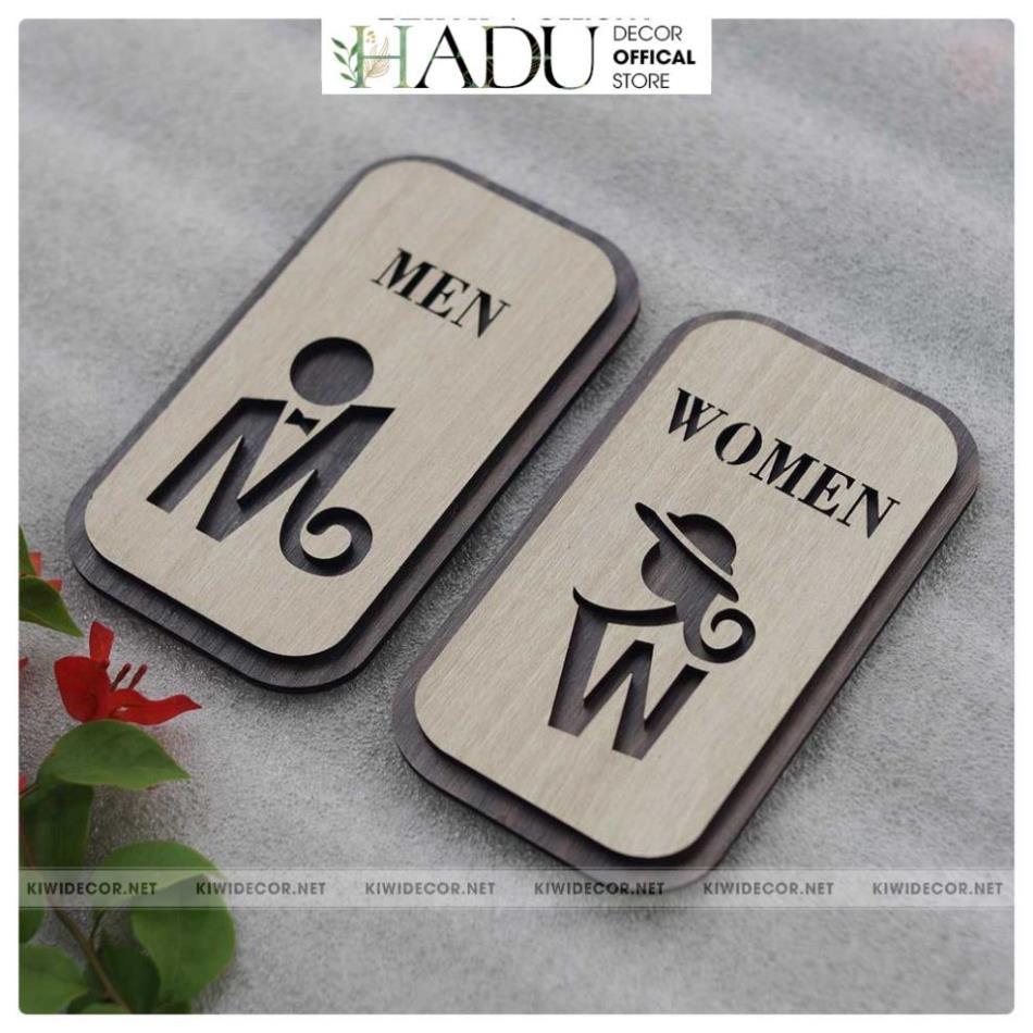 Bảng WC, Toilet Bằng Gỗ Vintage Decor - WC Nam Nữ - Restroom Chỉ hướng nhà vệ sinh - HaduDecor