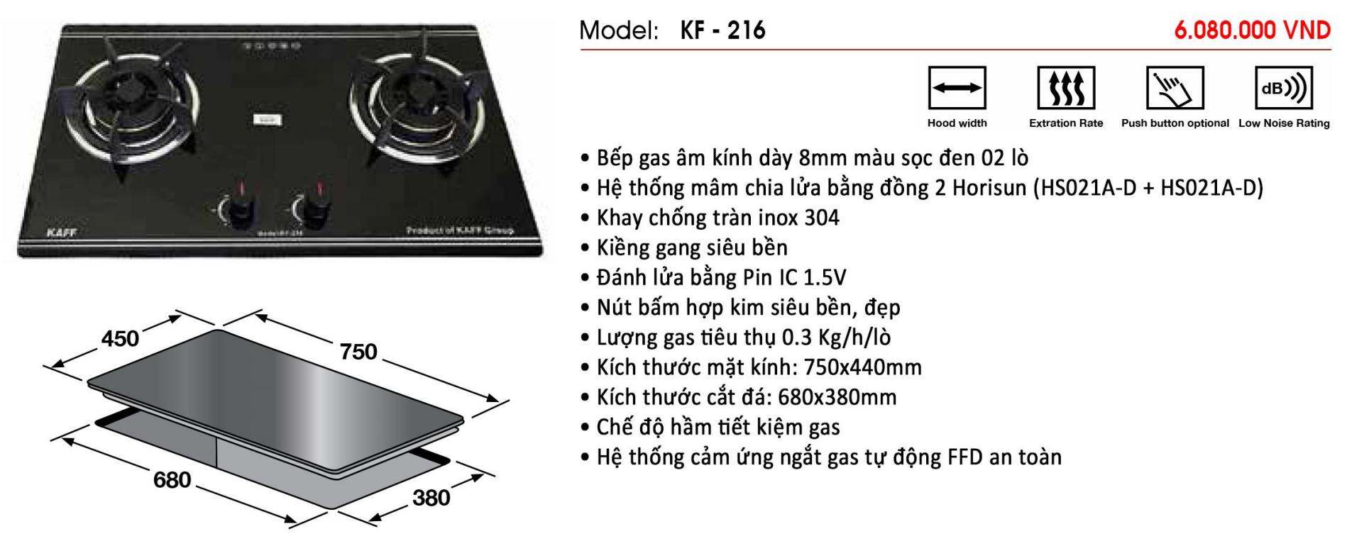 Bếp gas âm đôi KAFF KF-216 - Sản phẩm chính hãng