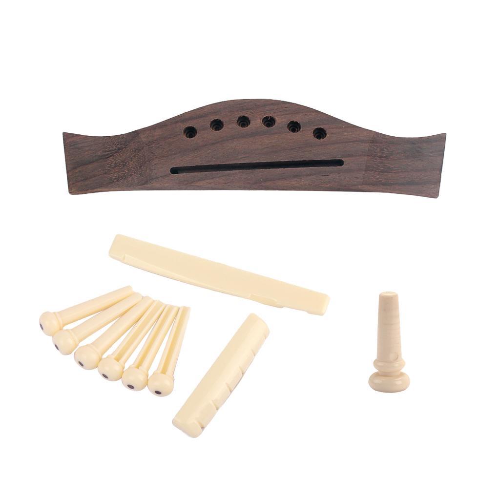Folk Acoustic Guitar Rosewood Bridge+Bone Bridge Pins Saddle Nut Set