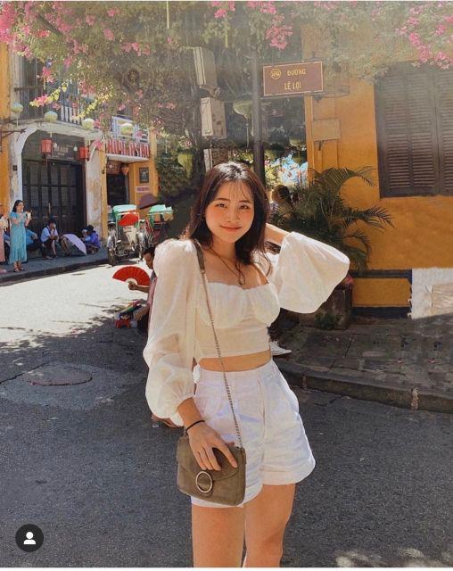Áo trắng croptop tay bồng nơ lưng