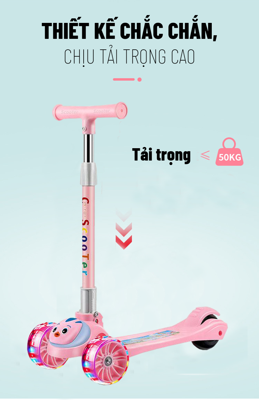 Xe Trượt Scooter Cho Bé, Xe Trượt Scooter Trẻ Em Có Đèn LED Phát Sáng, Phát Nhạc, Chất Liệu Nhựa PP An Toàn, Gọn Nhẹ