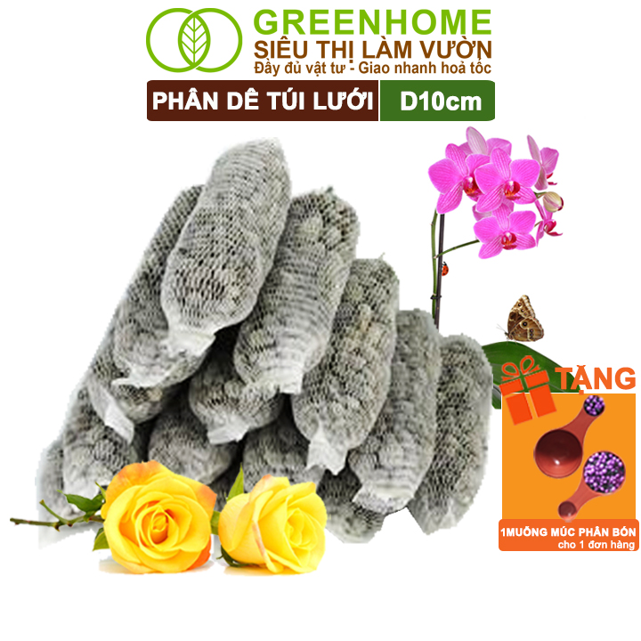 Phân Dê Trồng Lan Greenhome, Túi Lưới Dài 10Cm, Đã Qua Xử Lý, Không Mùi, Kích Rễ Phong Lan, Hoa Đậm Màu Lâu Tàn - 1P Phân Đê D10Cm