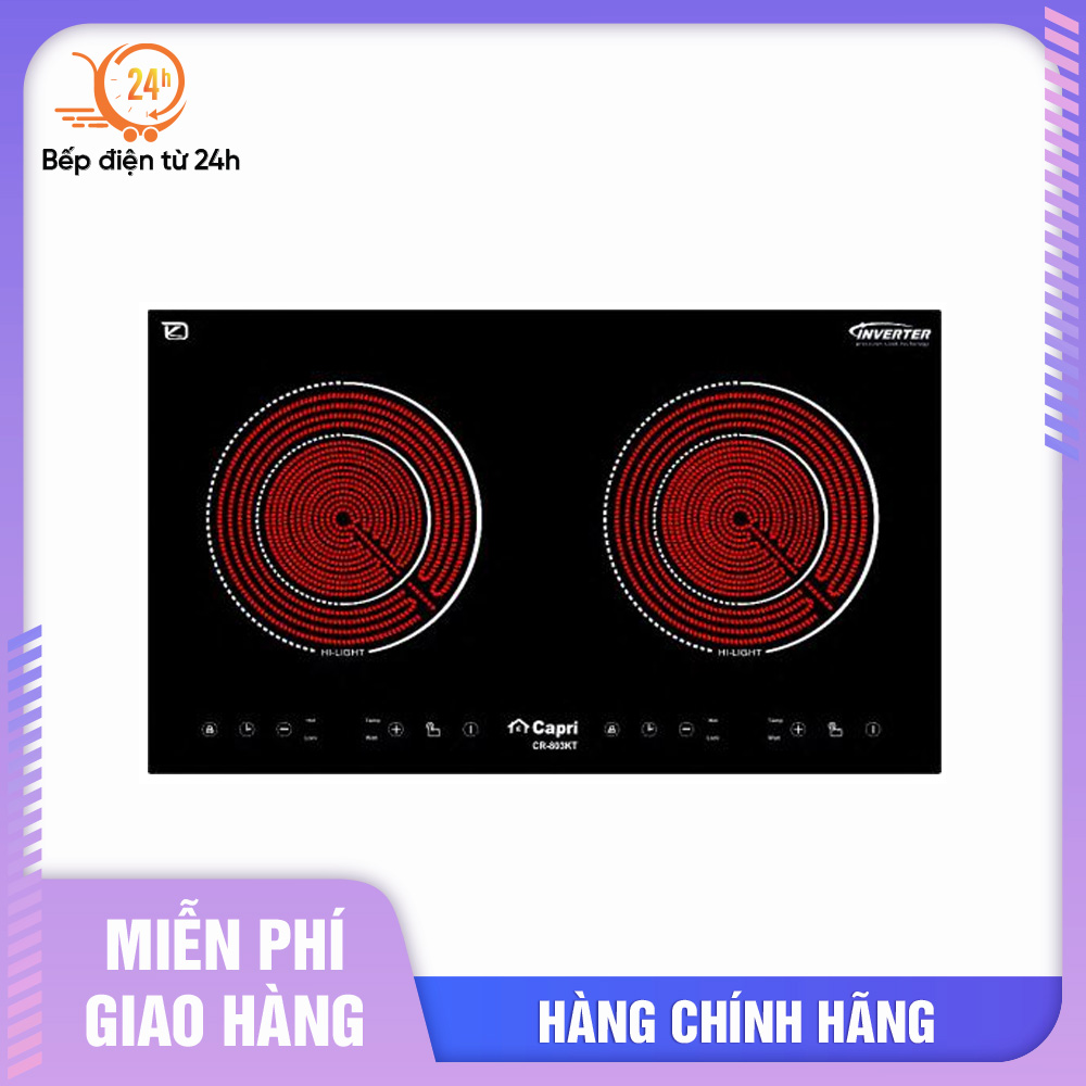 Bếp hồng ngoại đôi Capri CR-803KT | Hàng chính hãng | Nhập khẩu Malaysia | Thiết kế bo viền kim loại sang trọng