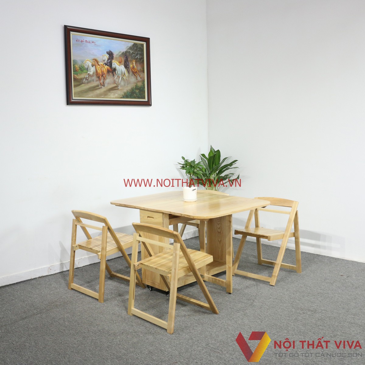 Bàn Ăn Thông Minh Xếp Gọn Gỗ Sồi Tự Nhiên 4 Ghế Đẹp Giá Rẻ
