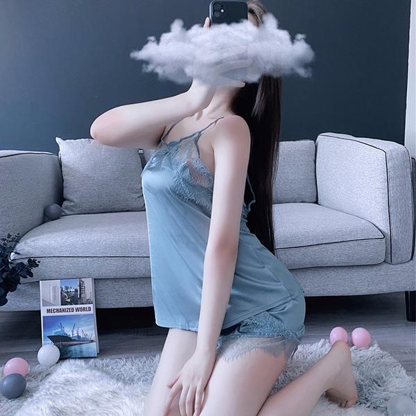 - Đồ bộ pijama lụa phối ren mềm mịn cao cấp set ngủ nữ hở lưng đen xanh sexy gợi cảm BIKI HOUSE N127 - Hỏa Tốc