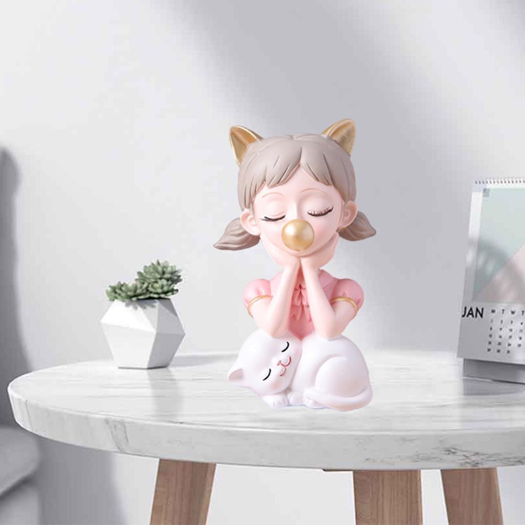 Girl Blow Statue Sculpture Figurine Model for Home