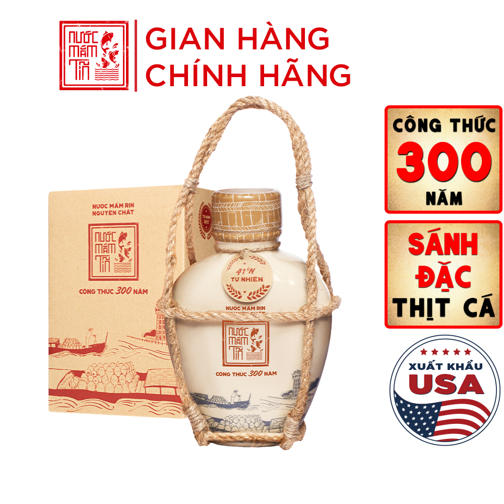 Đặc Sản Phan Thiết - Nước Mắm Tĩn Cá Cơm Than Nhãn Xưa 41N Tĩn Gốm 500Ml Sánh Đặc Thịt Cá, Không Chất Bảo Quản
