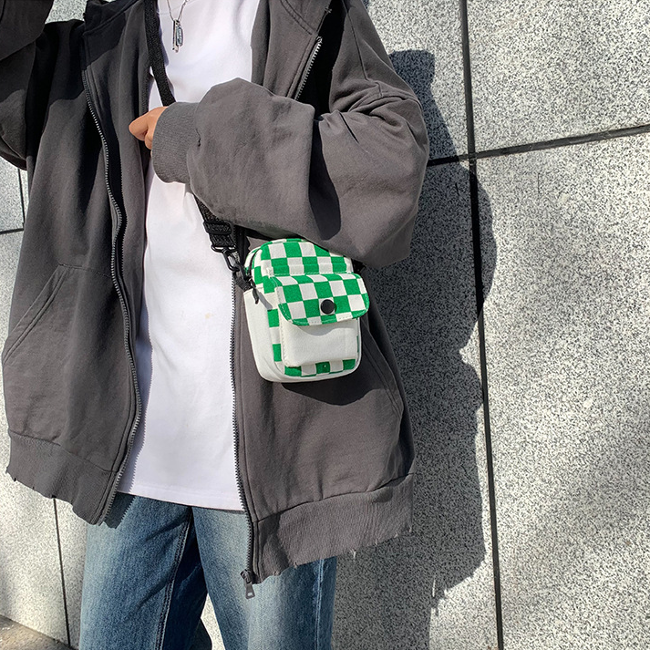 Túi chéo nữ đeo vai checked caro vải canvas dáng nhỏ xinh thời trang Hàn Quốc cho học sinh giá rẻ