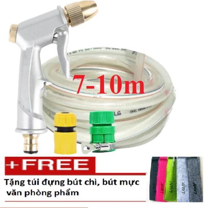 Bộ dây vòi xịt nước rửa xe,tưới cây .tăng áp 3 lần, loại 7m, 10m 206701 đầu đồng,cút,nối nhựa v+tặng túi đựng bút TL