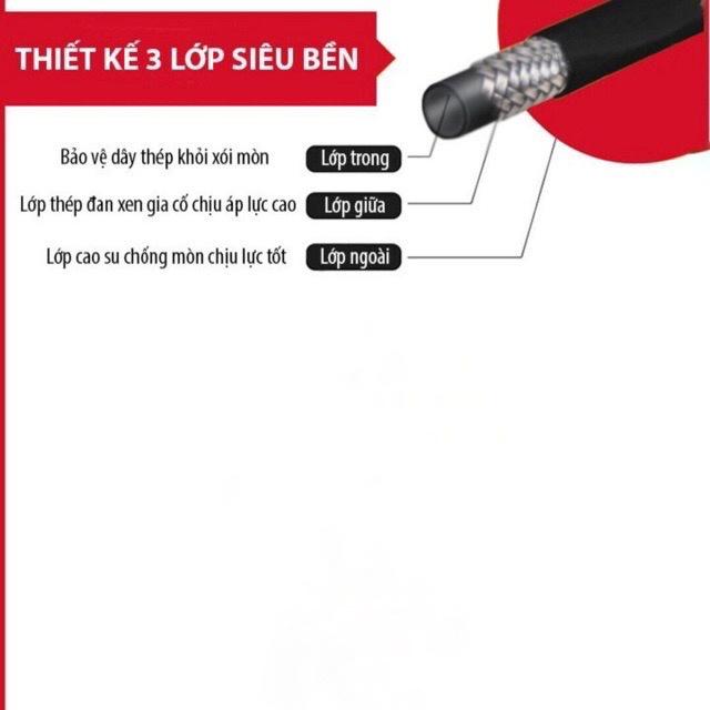 Dây rửa xe 3 lớp bố thép cao áp 20m + kèm khớp nối nhanh 3/8