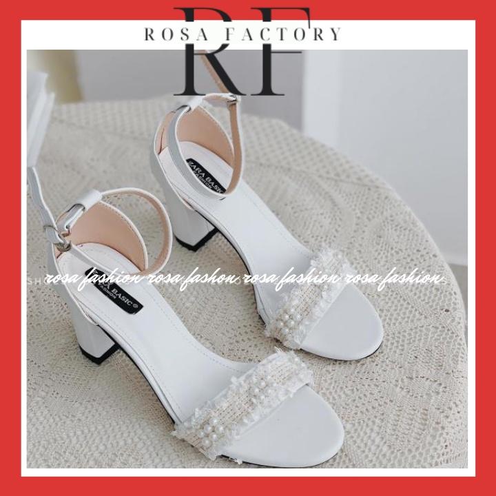 Giày Cao gót SANDAL QUAI NGANG CHẤT XÙ ĐÍNH HẠT MŨI TRÒN - 7P