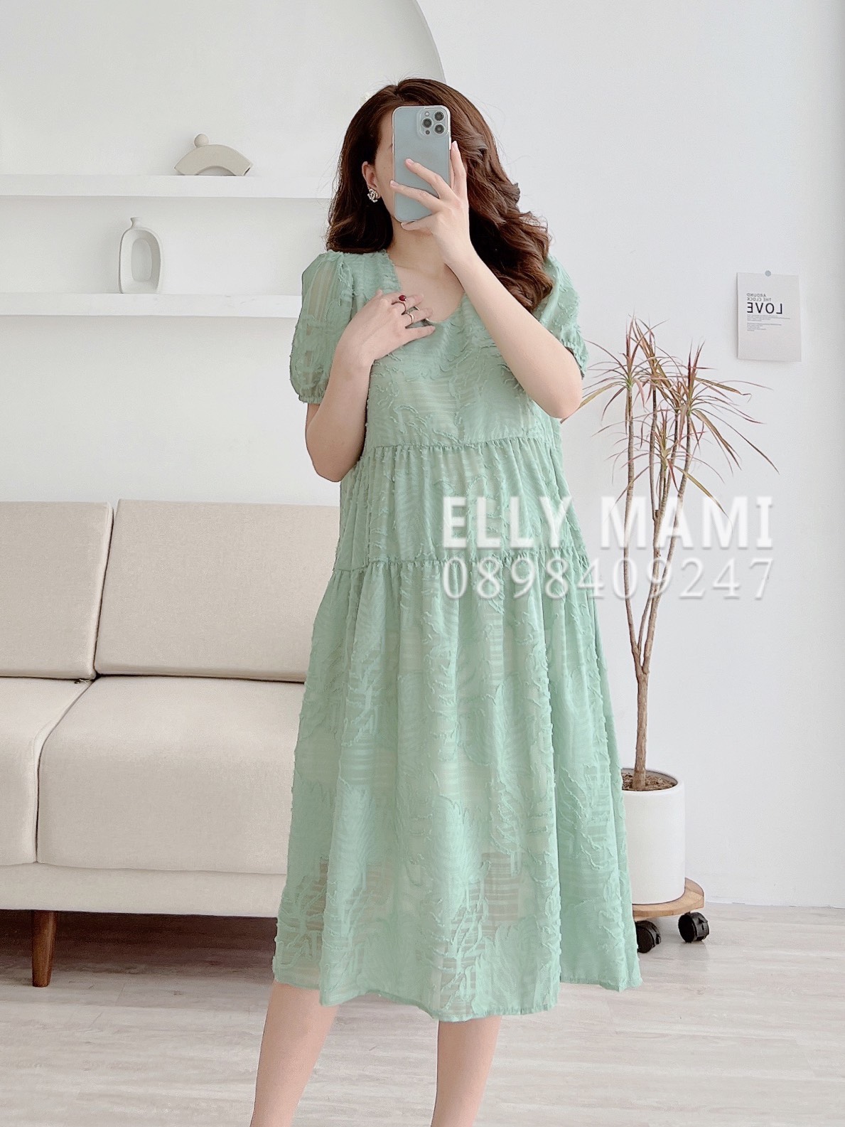 Đầm Bầu Voan Lá 2 Lớp Cổ V Babydoll Thiết Kế Cao Cấp ( Kèm Video + Ảnh Thật