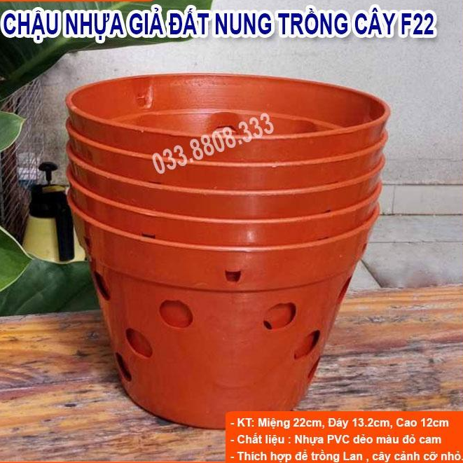 10 Chậu Nhựa Trồng Lan Giả Đất Nung Phi22- Chậu Có Lỗ Thoát Nước