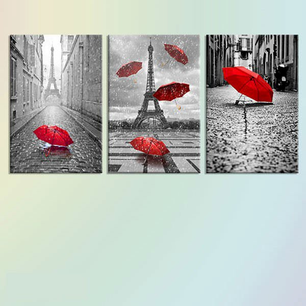 Bộ 3 Tranh Treo Tường Scandinavian Red Umbrella - W271