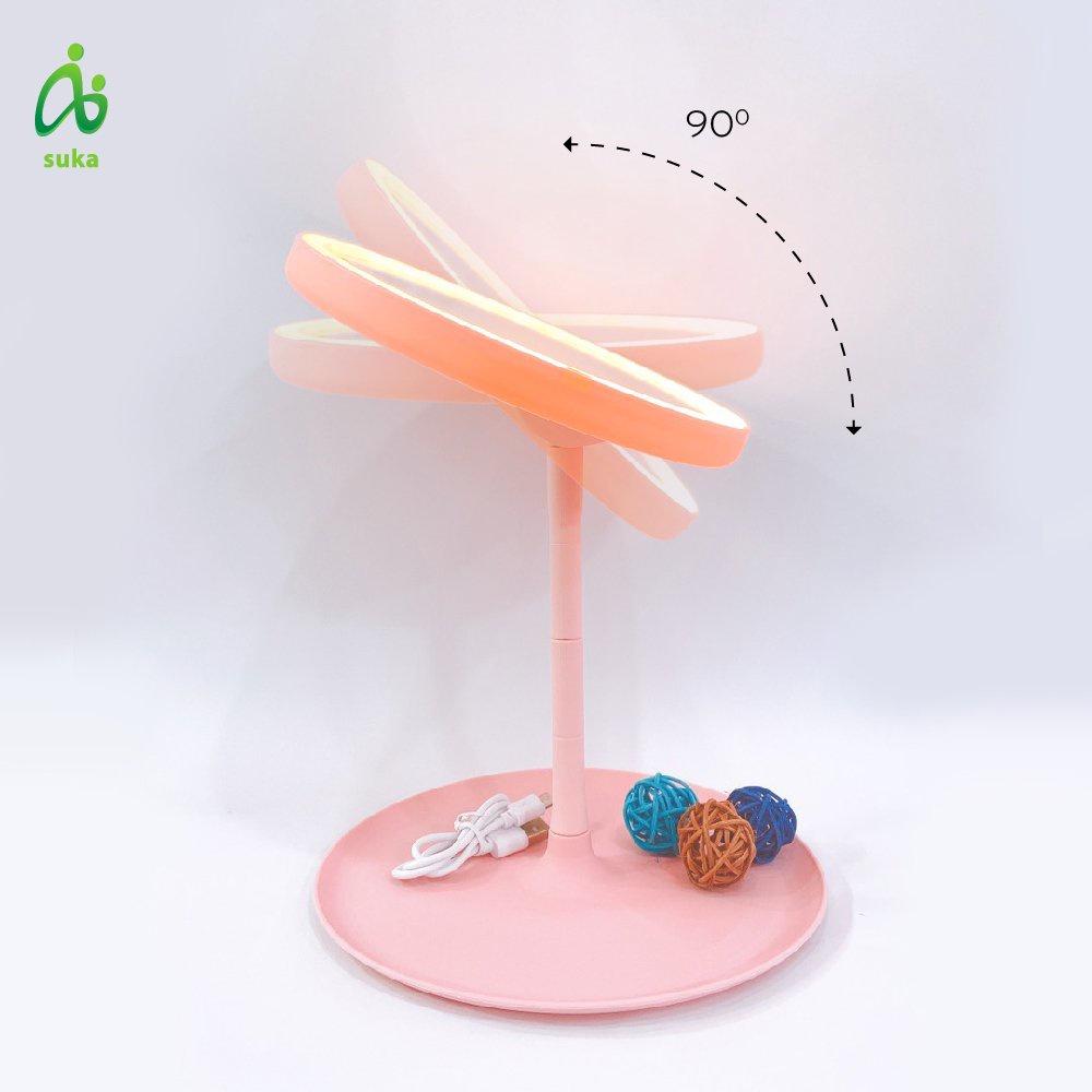 Gương để bàn-gương trang điểm đèn led hồng/trắng pastel SK