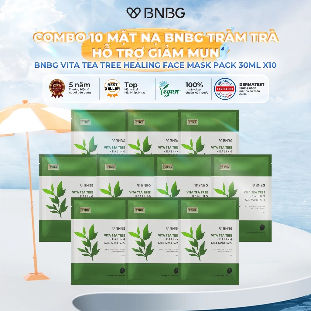Combo 10 Mặt Nạ BNBG Tràm Trà Thải Độc Da, Giảm Mụn Vita Tea Tree Healing Face Mask Pack 30ml x10