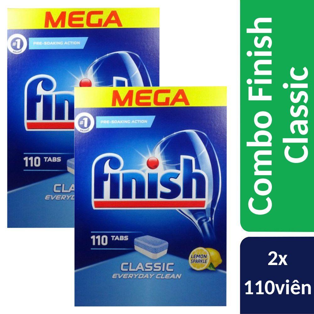 Combo 2 hộp 110 viên rửa bát Finish nhập khẩu Châu Âu Classic Dishwasher Tablets Lemon - hương chanh