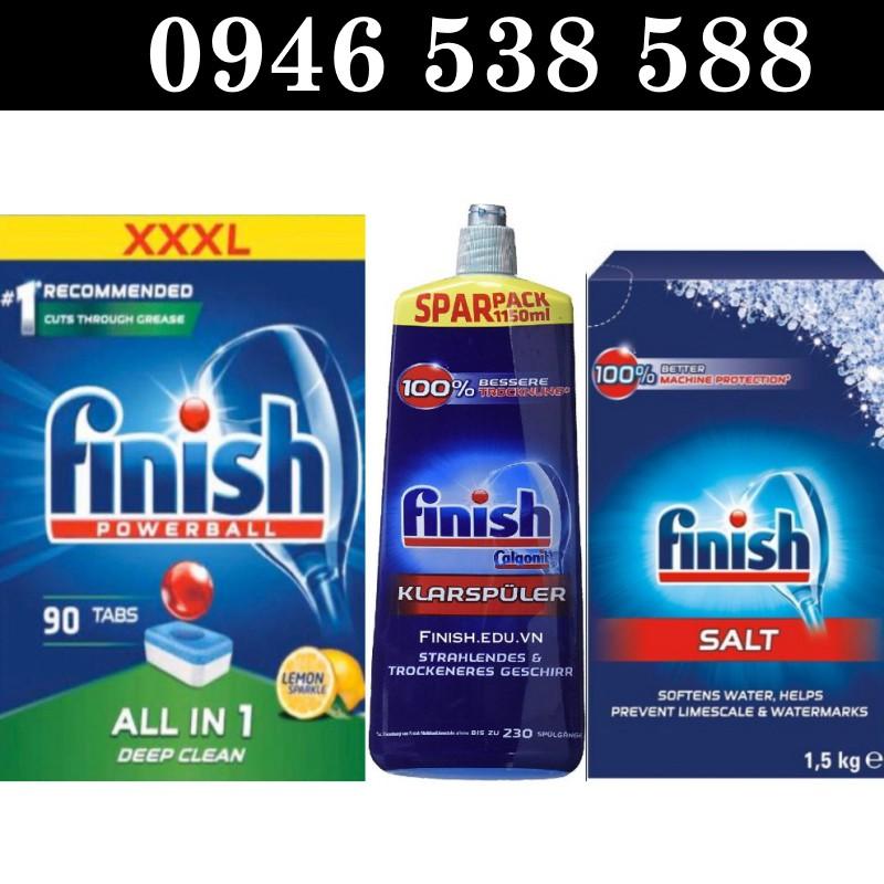 Combo 90 Viên rửa bát Finish all in one + Muối rửa bát Finish 1.5kg + Nước làm bóng finish 1150ml Finish.edu.vn