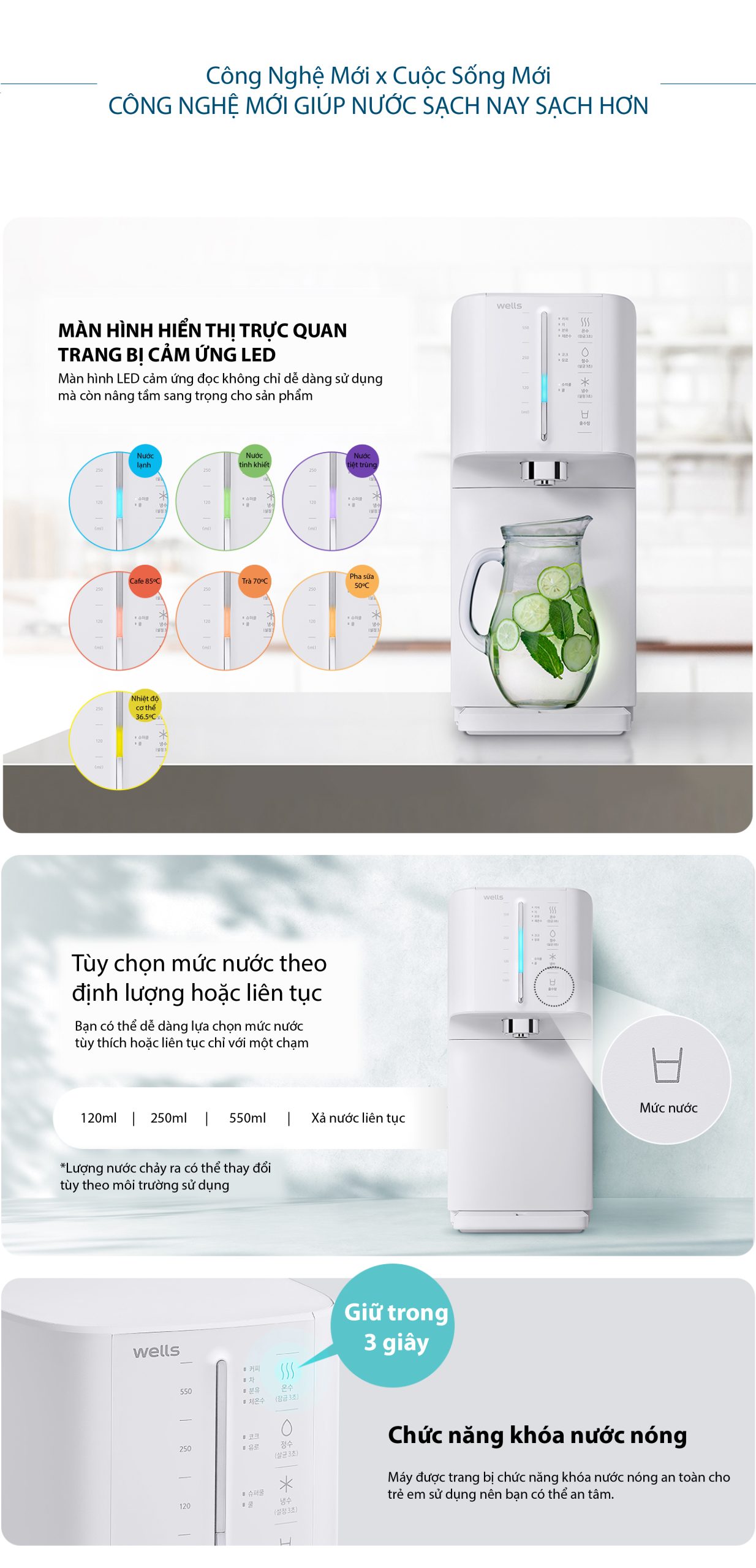 Máy Lọc Nước Chính Hãng Wells Super Cooling The New, Tankless Không Bình Chứa, Lọc Đa Tầng, Chế độ Nóng/Lạnh - Hàng chính hãng