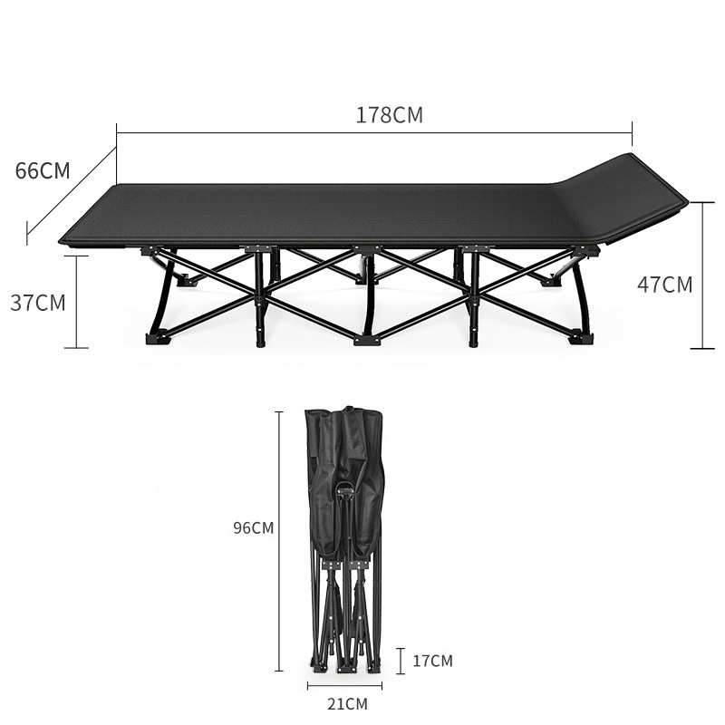 Giường xếp ngủ trưa Black 66x178cm kèm đệm, giường xếp gấp gọn văn phòng