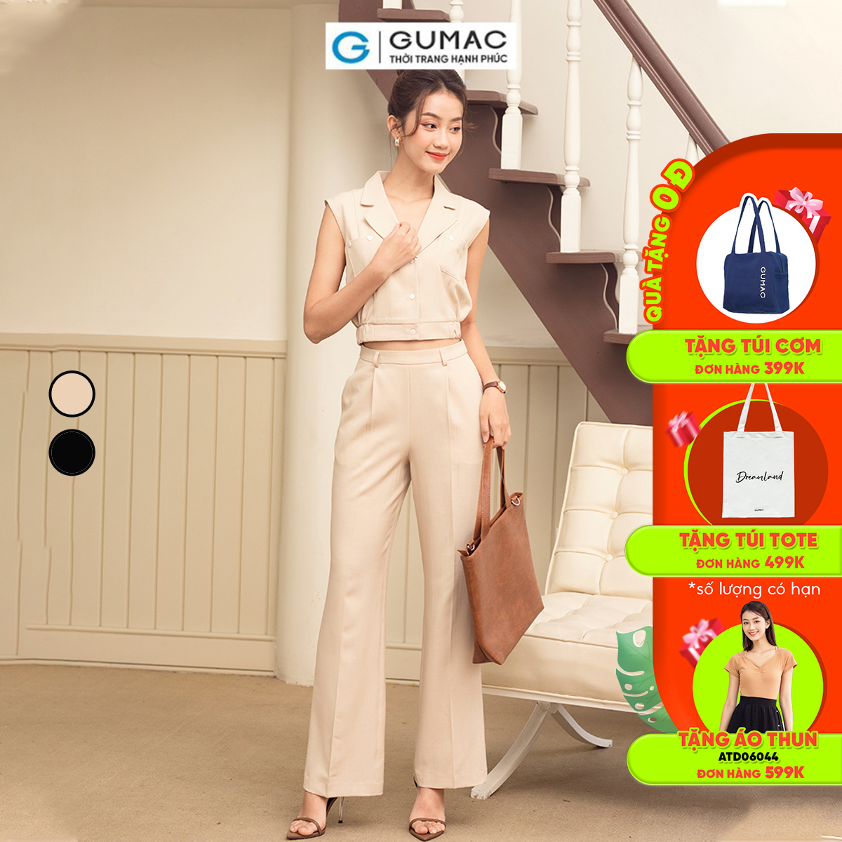 Quần tây nữ suông xếp ly thanh lịch công sở thời trang GUMAC QD06039