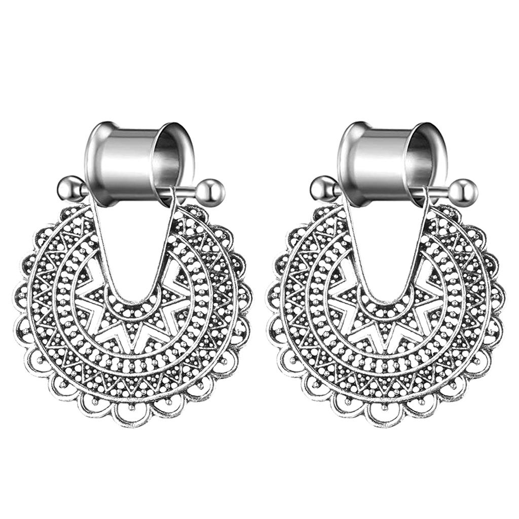 Boho Hollow Flower Stainless Steel Dangle Ear Plugs