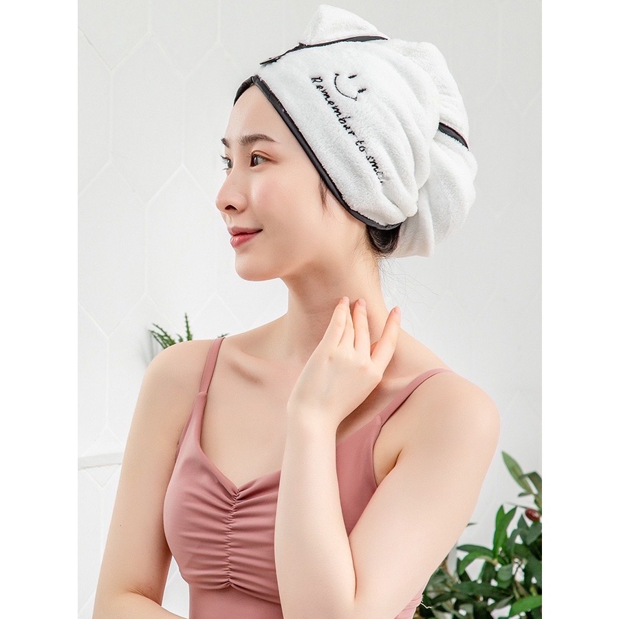 Khăn quấn tóc mau khô , khăn ủ  tóc mẫu mới , thiết kế dạng mũ đội , vải cotton mềm siêu thấm hút , phù hợp cho tóc dài và ngắn