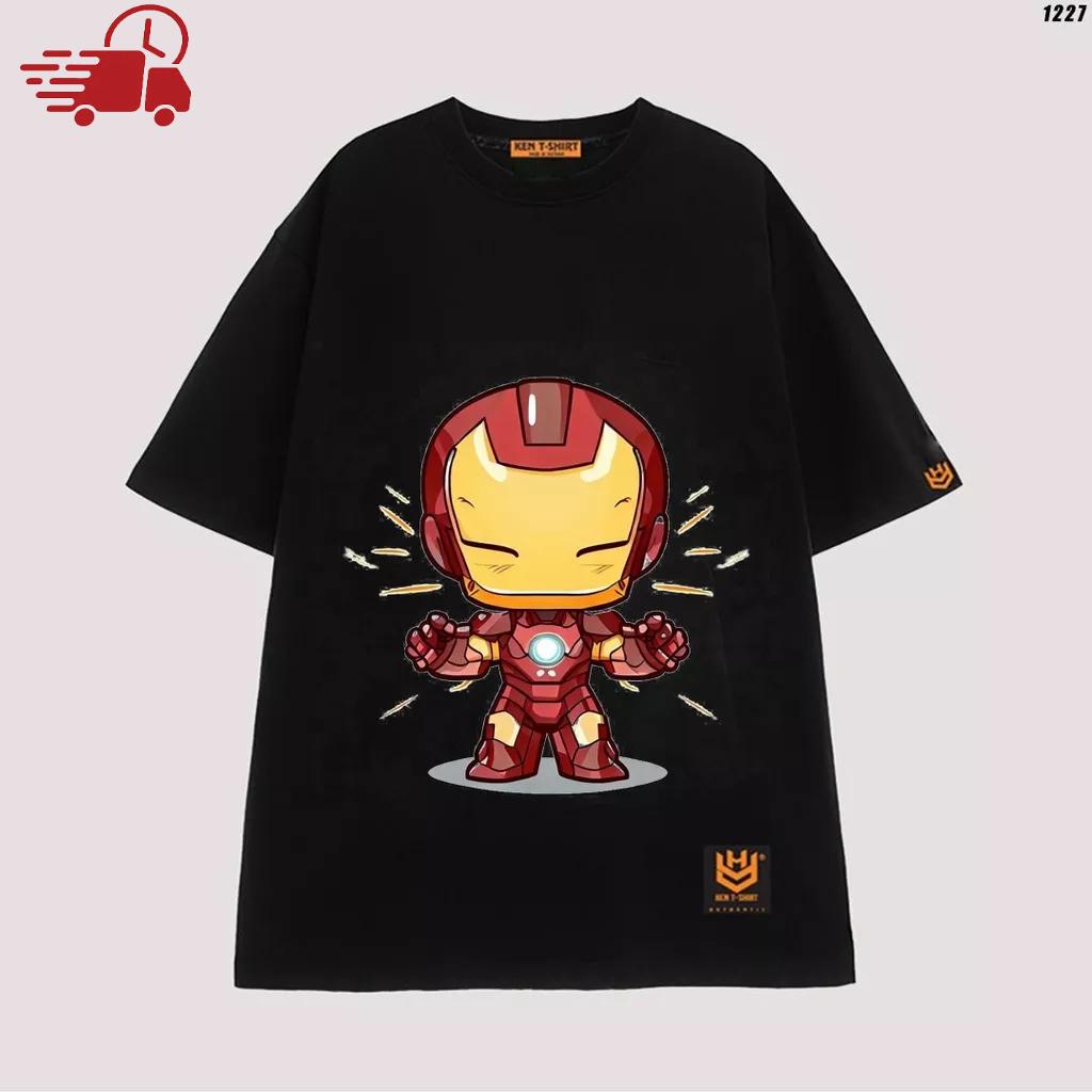 Áo thun tay lỡ unisex áo phông trơn nam nữ Iron man mini vui nhộn