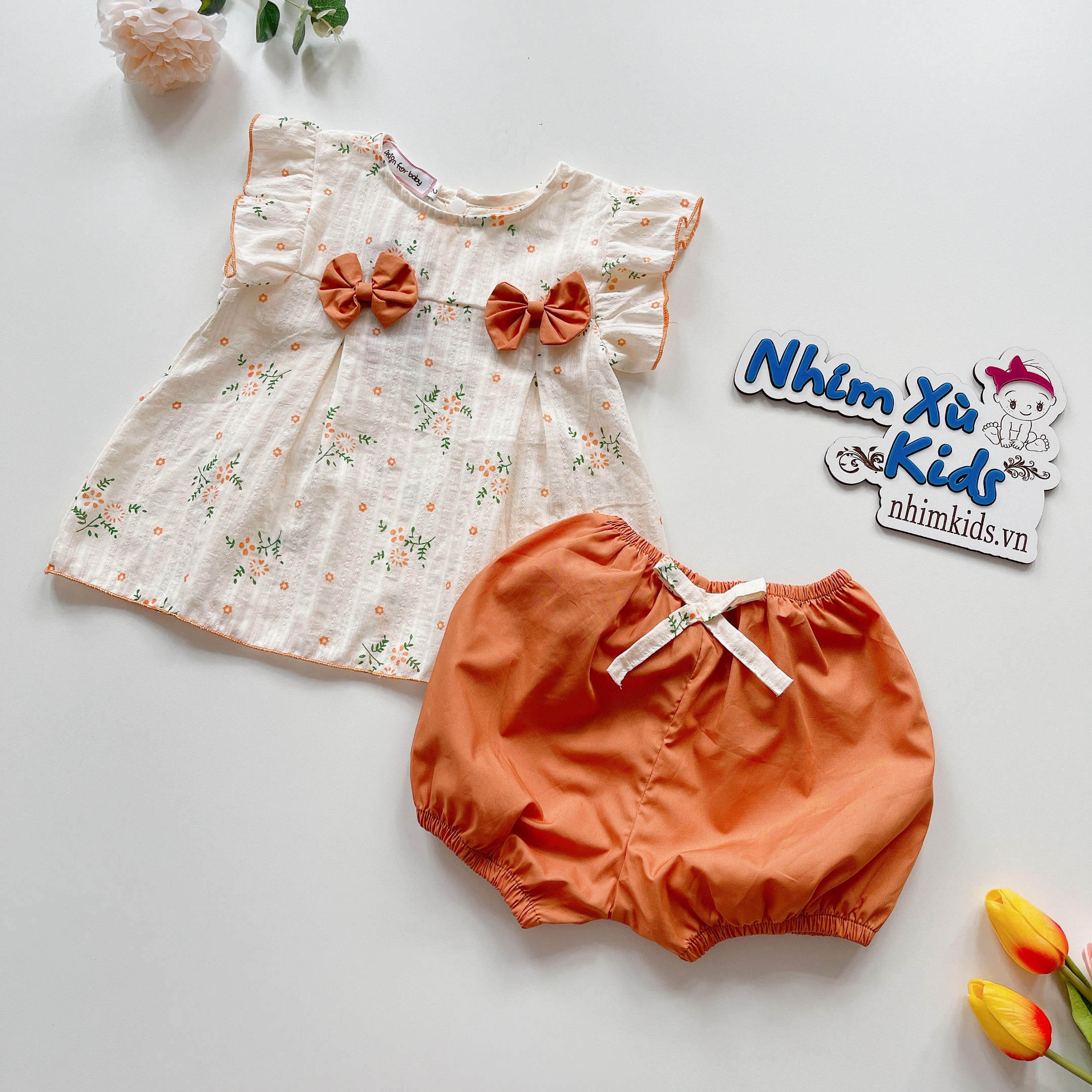 [3-12kg] Body váy hoa cam NHÍM XÙ KIDS, bodysuit bé gái sơ sinh, 6 tháng, 1 tuổi, 2 tuổi B055