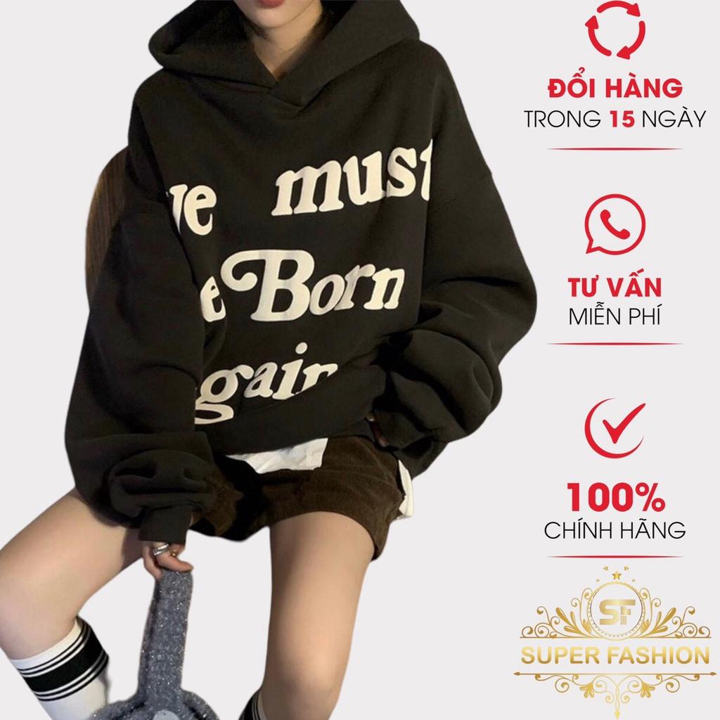 Hình ảnh Áo Hoodies Nữ Chui Đầu Vải Nỉ Dày Nón Lớn 2 Lớp Có Dây Rút In Chữ