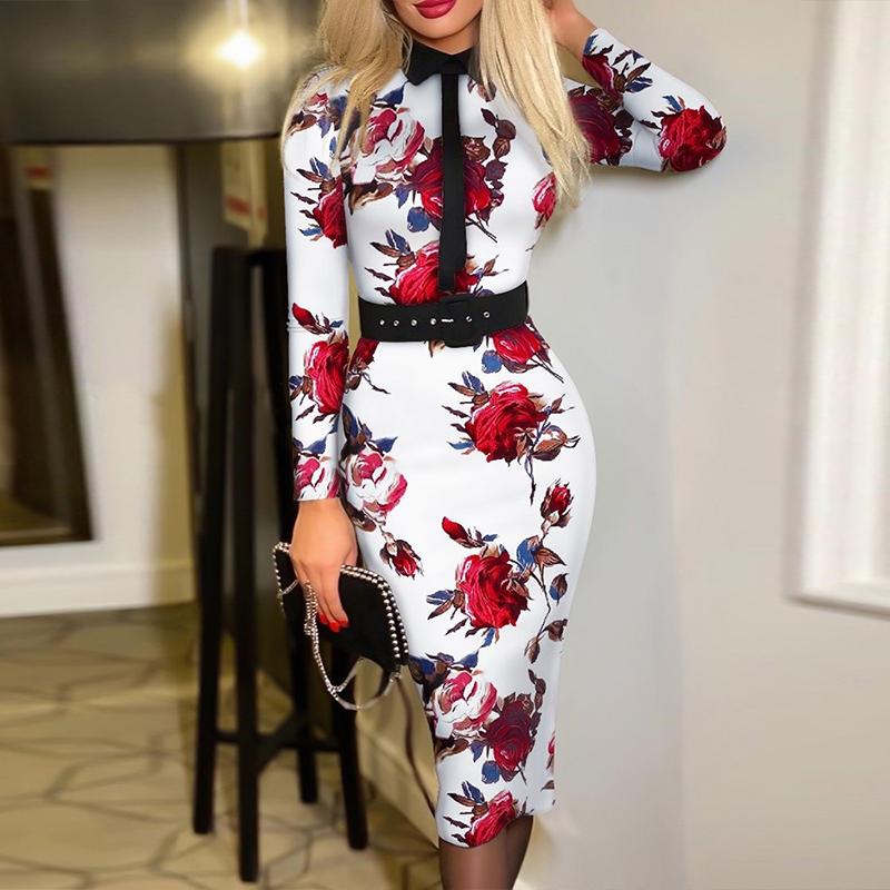 MÙA THU ĐÔNG Thường Đi Lại Ôm Body Thời Trang Houndstooth In Hoa Đầm Dự Tiệc Nữ Trơn Lưng Dây Nữ