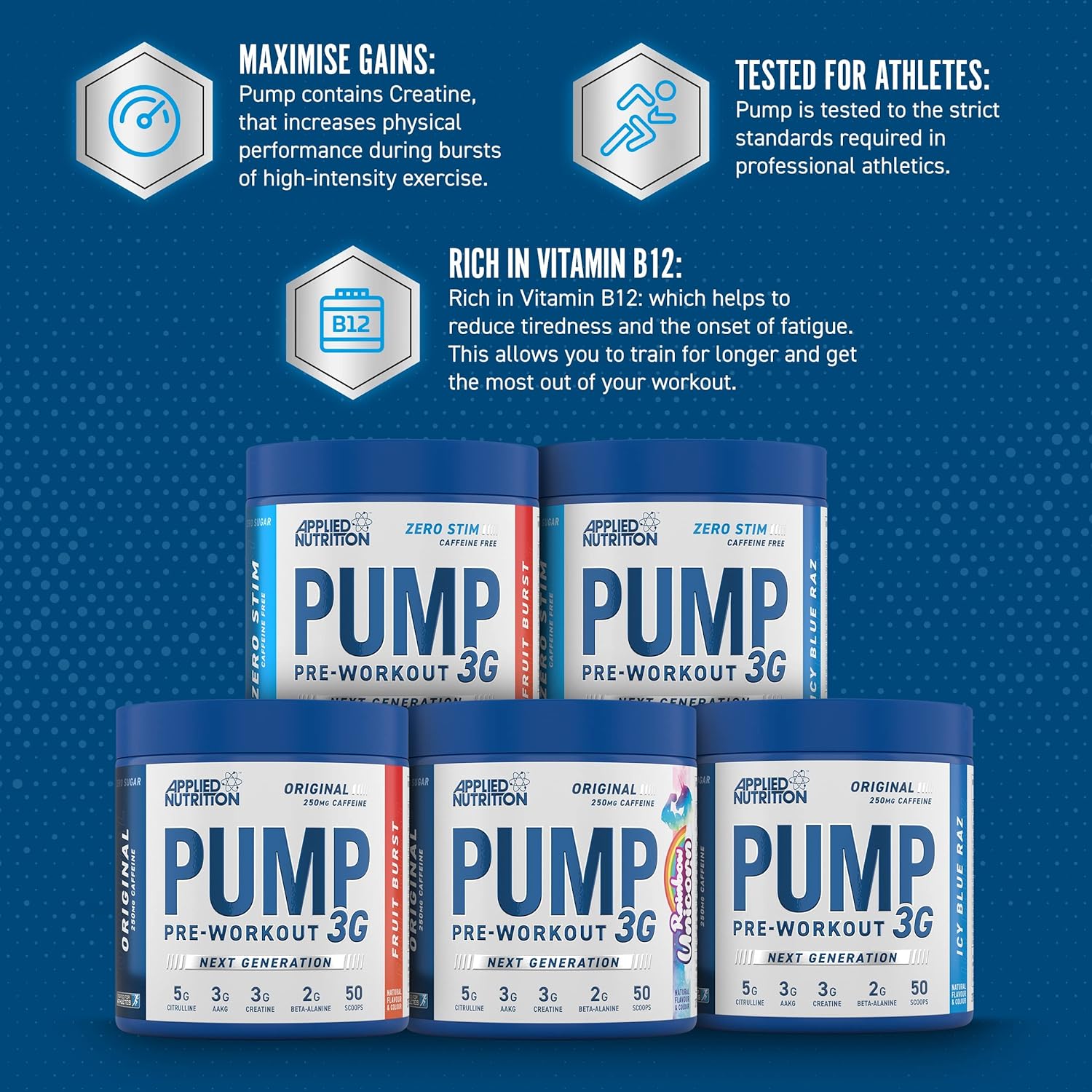 Bột Tăng Sức Mạnh PUMP 3G Pre Workout 375g (25 Lần Dùng) Applied Nutrition, Giúp Tỉnh Táo và Tập Trung | Nhập Khẩu Anh