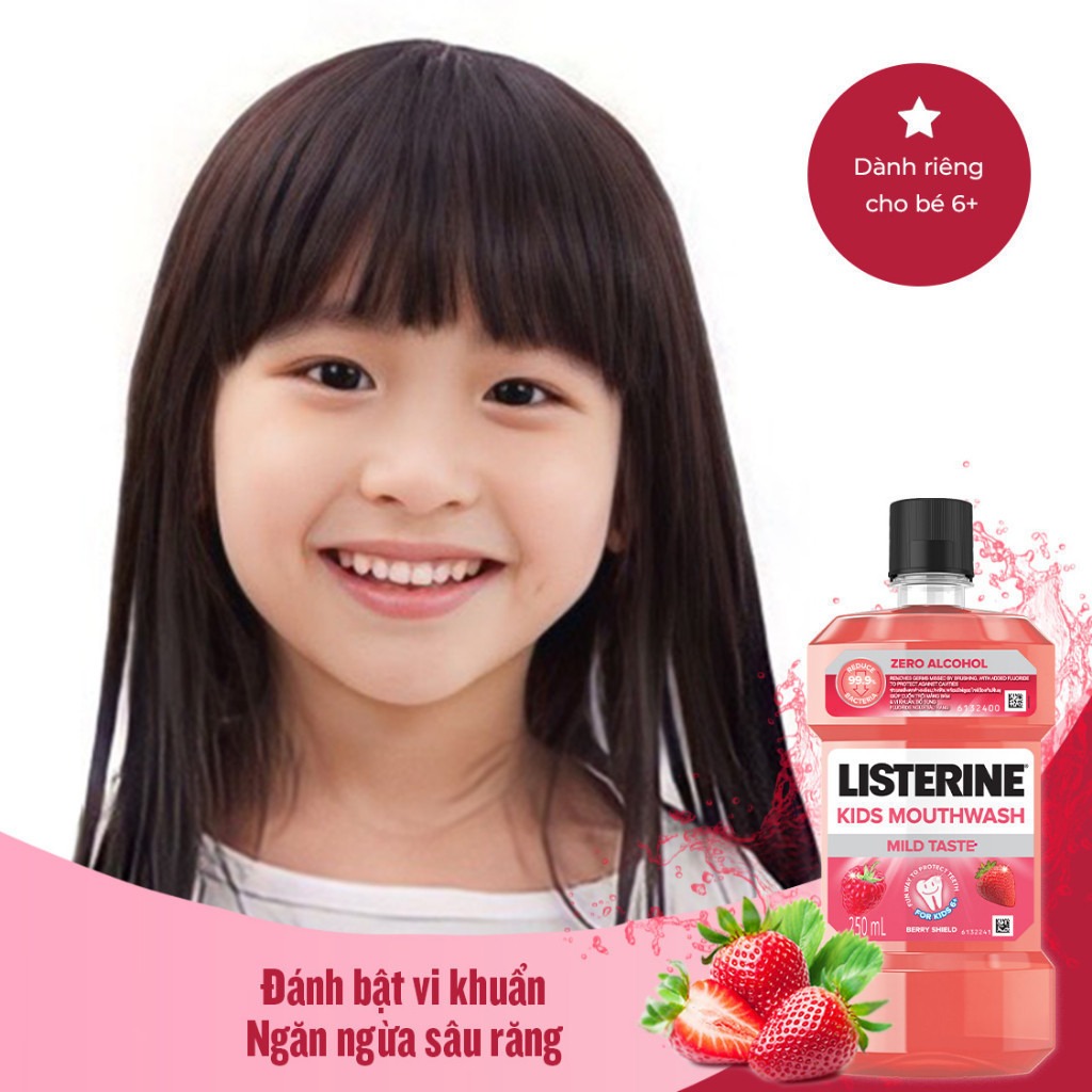 Combo 3 Nước súc miệng diệt khuẩn cho trẻ em vị không cay LISTERINE KIDS MOUTHWASH BERRY SHIELD (250mlx3)