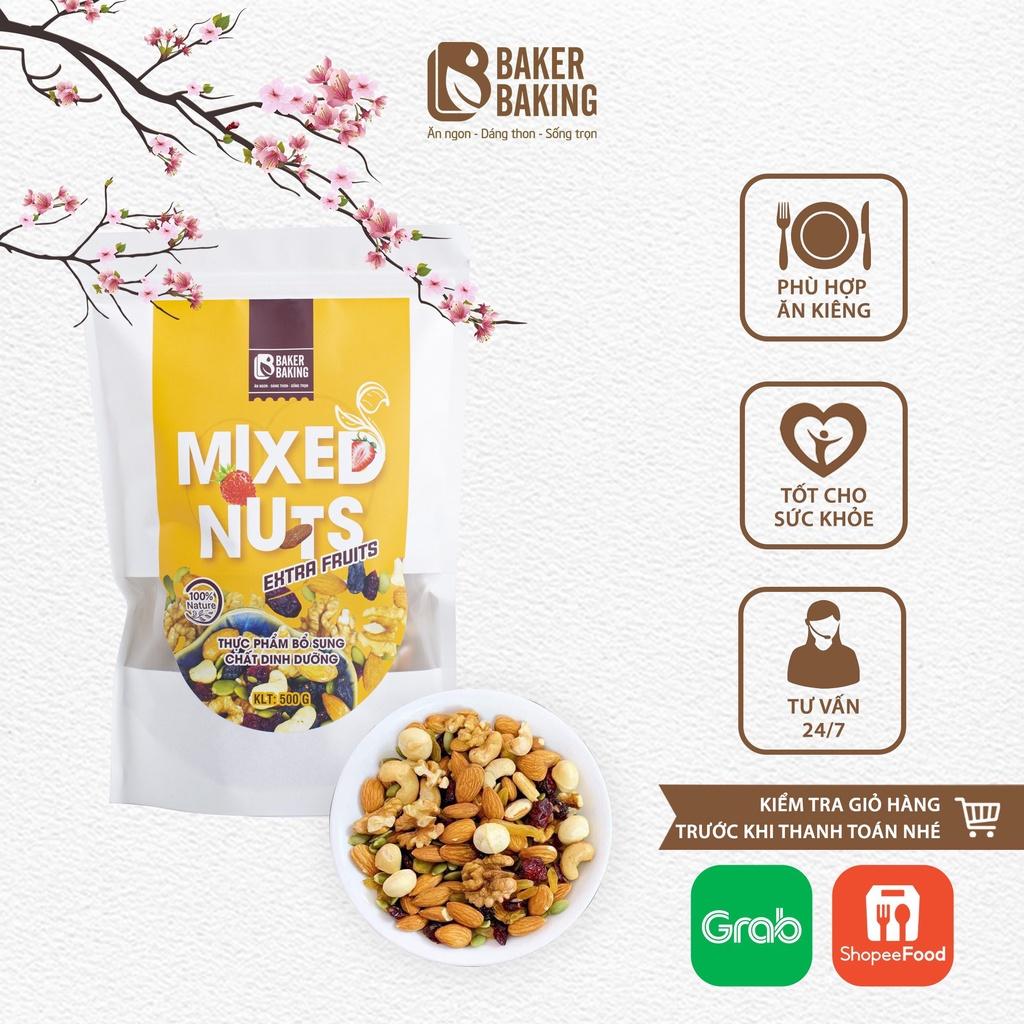 Hạt dinh dưỡng tổng hợp Mixed Nuts Baker Baking không đường có hoa quả khô bổ sung dinh dưỡng cho mẹ bầu 500g