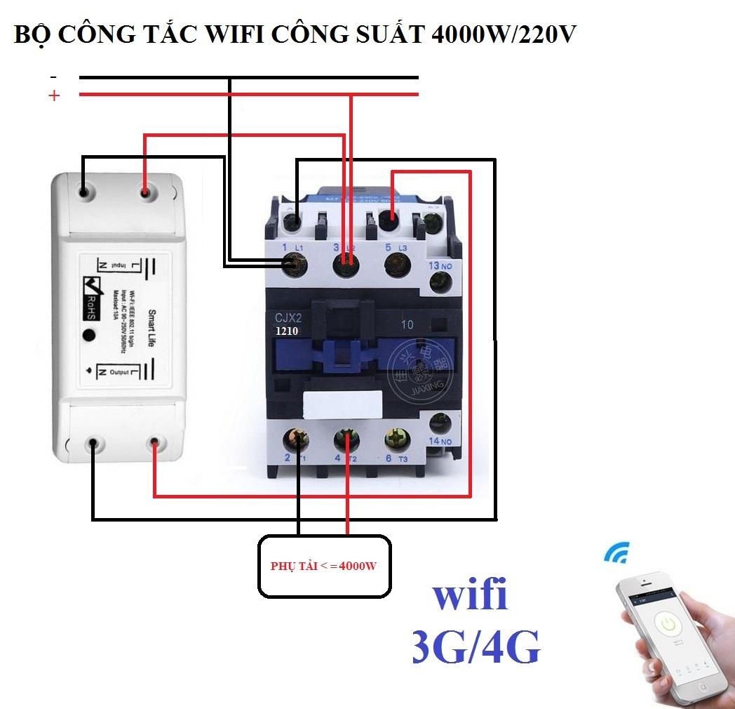 Bộ công tắc điều khiển từ xa hẹn giờ bật tắt bằng điện thoại kết nối wifi 3G 4G Smart Life và Khởi động từ CJX2 32A