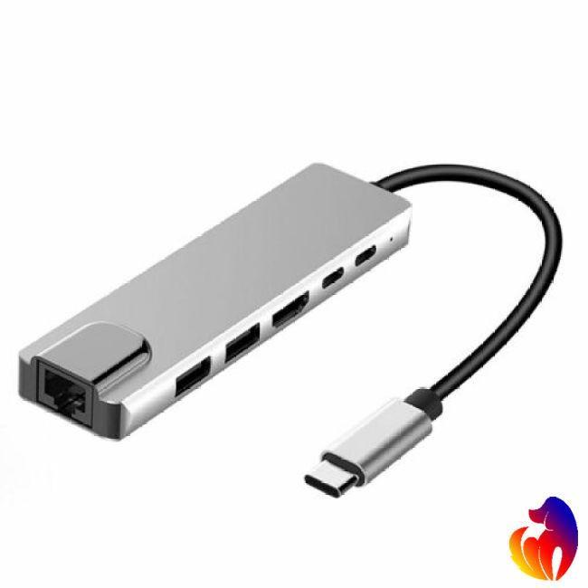 Bộ Hub Chia Cổng Usb Type C Rj45 4k Hdmi Usb 6 Trong 1