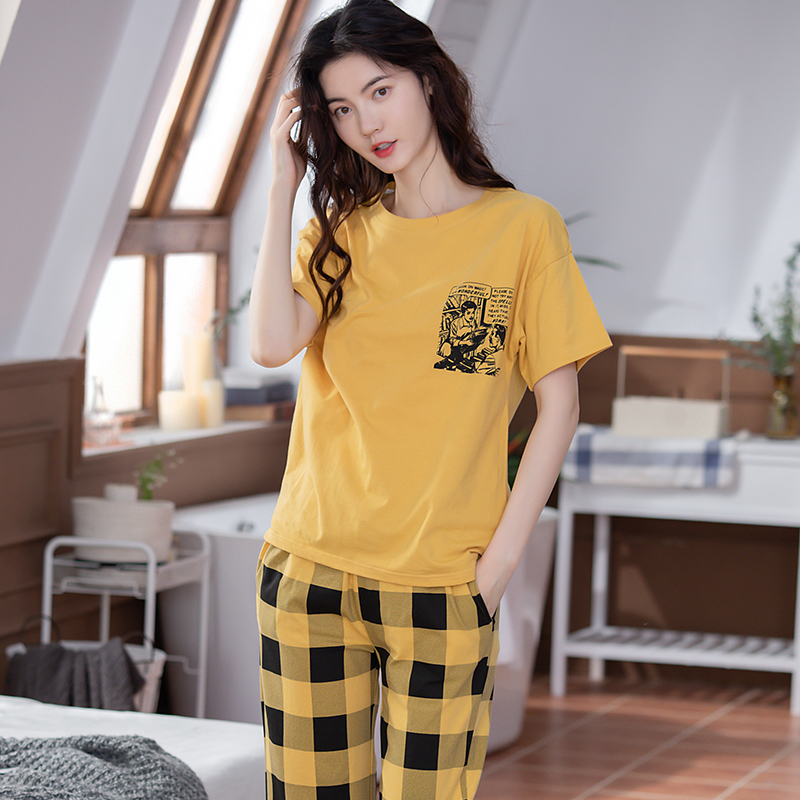 Đồ mặc nhà cotton quần lửng sọc caro 8870