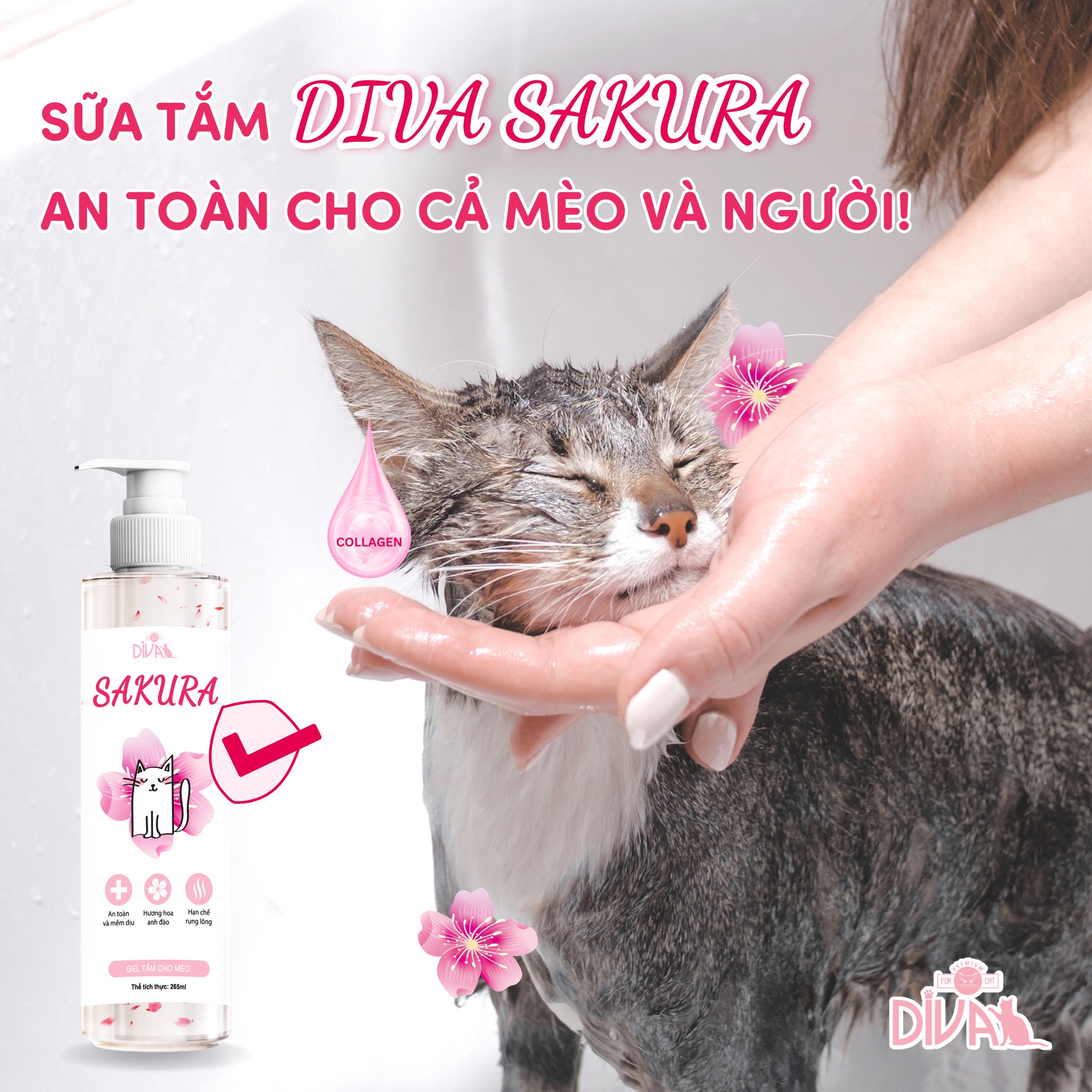 Gel Sữa Tắm Mèo Collagen Cao Cấp Anh Đào Diva Sakura - YonaPetshop