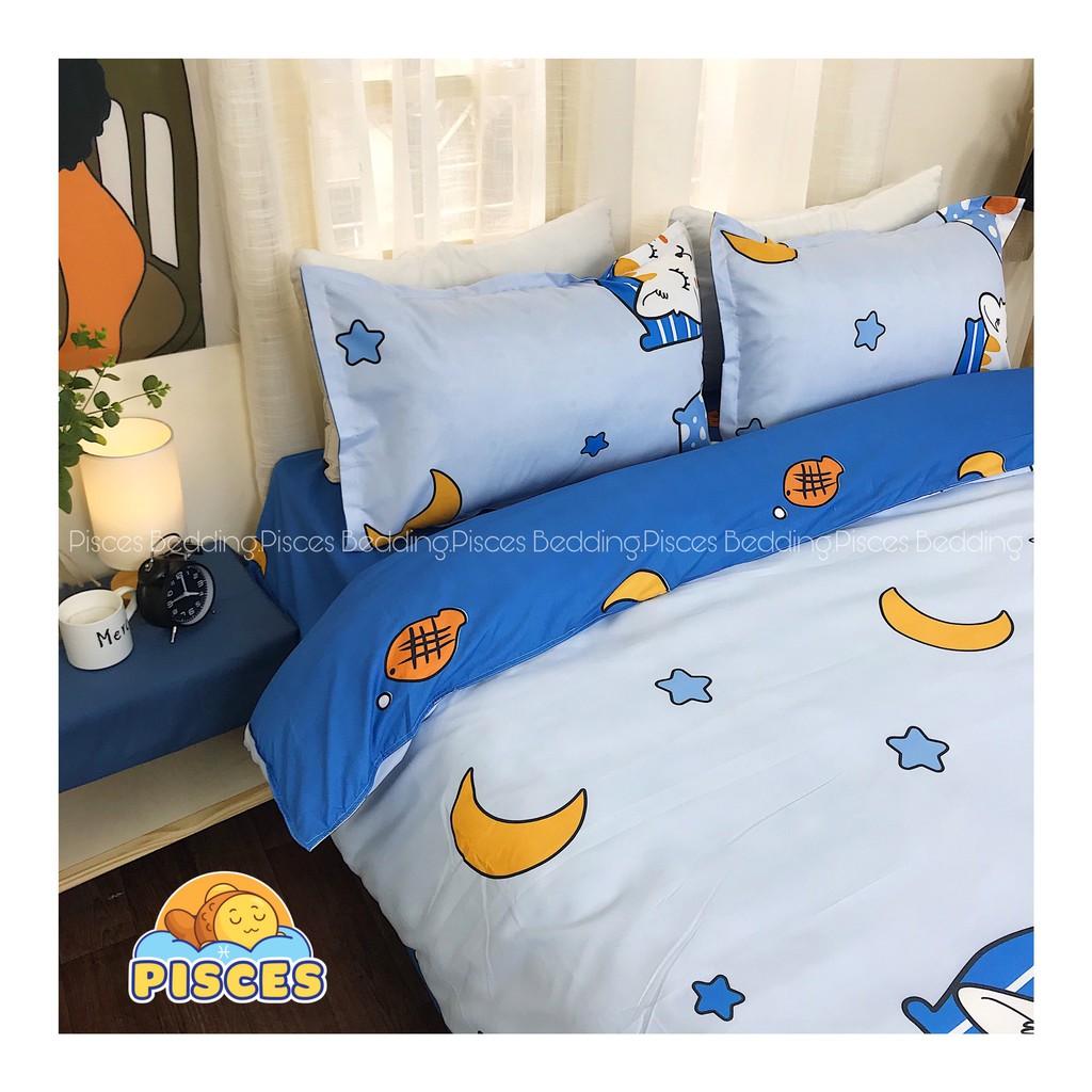 Bộ Chăn Ga Gối Cotton Poly Mèo Vàng Ngôi Sao