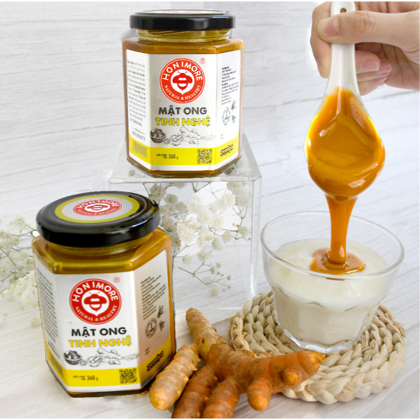 Combo mật ong tinh bột nghệ Honimore 360g và mật ong rừng nguyên chất 360g - Giúp hỗ trợ cải thiện đau dạ dày, chăm sóc da, tăng cường sức đề kháng