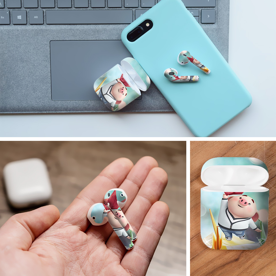 Miếng dán skin chống bẩn cho tai nghe AirPods in hình Heo con dễ thương - HEO2k19 - 045 (bản không dây 1 và 2)