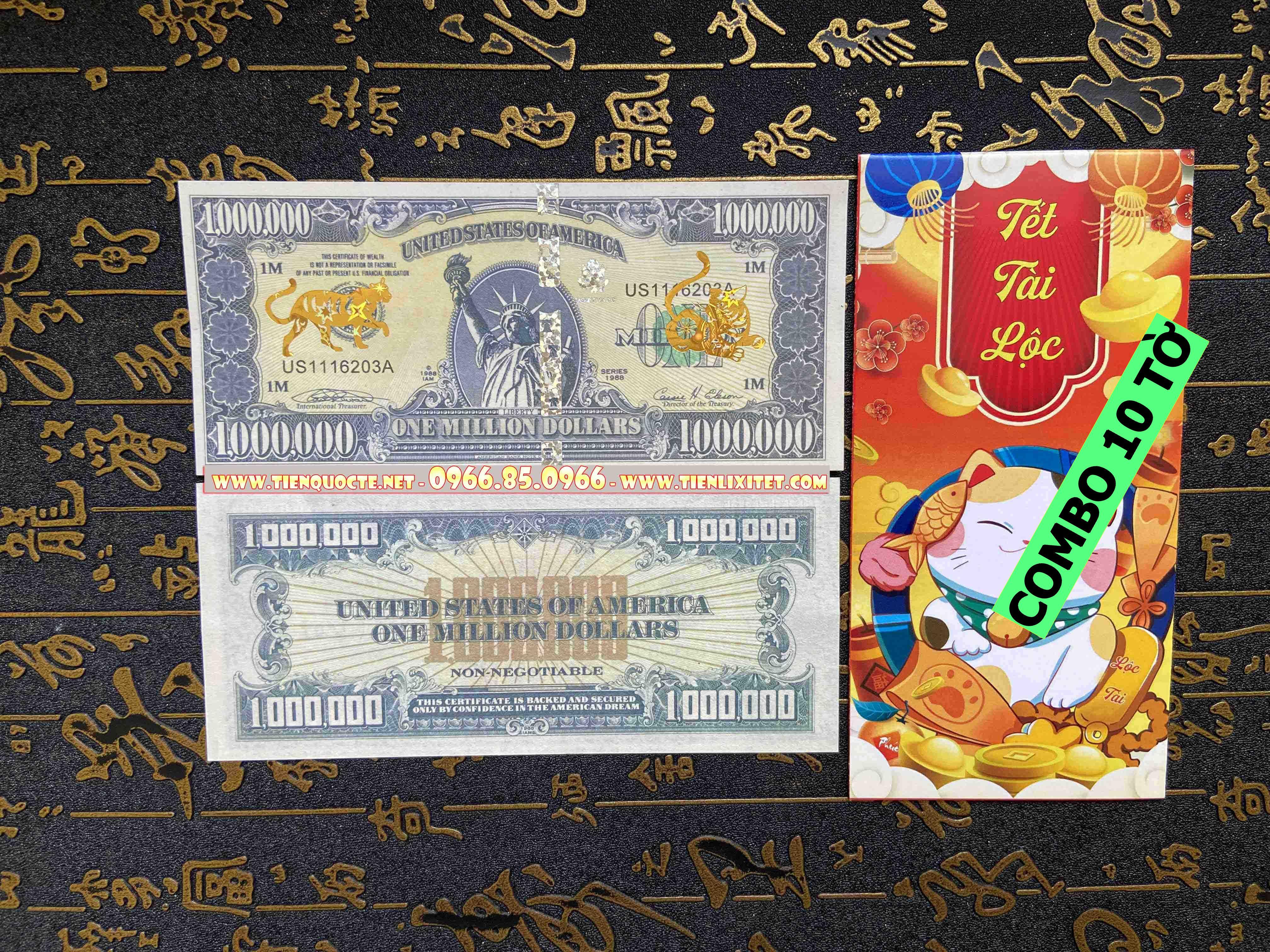 Lot 10 tấm Lì xì tiền 2023 tấm tiền 1 triệu do in hình con mèo gây sốt Tết 2023 đi cùng phong bao đỏ CQTLNLGD01729