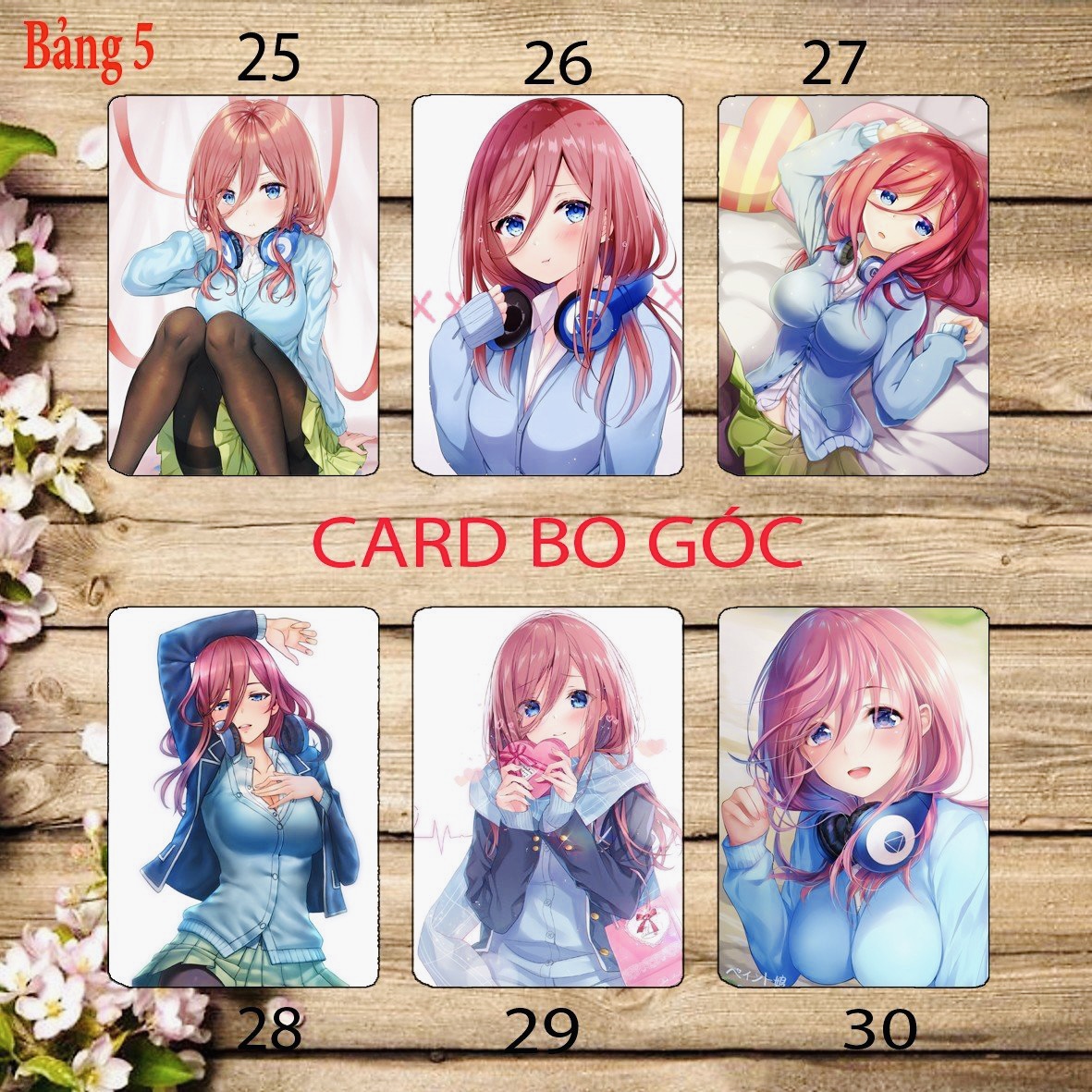 Card bo góc Nakano Miku 6 ảnh khác nhau/ Thẻ card Nakano Miku Gotoubun no Hanayome nhà có 5 nàng dâu